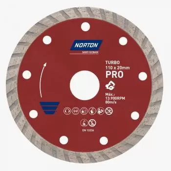 Disco de Corte Diamantado Pro Turbo 110 x 20mm Norton