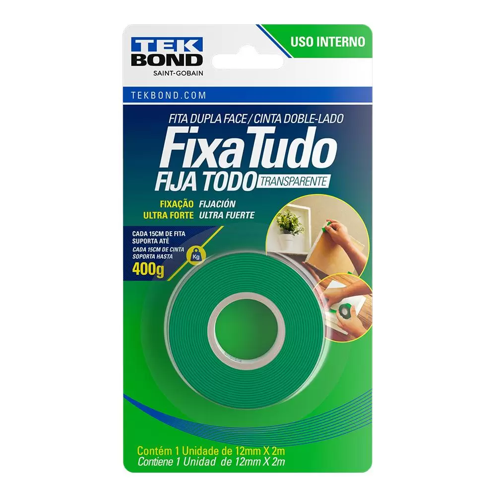 Fita Fixa Tudo Acrílica Uso Interno TekBond - 12mmX2m