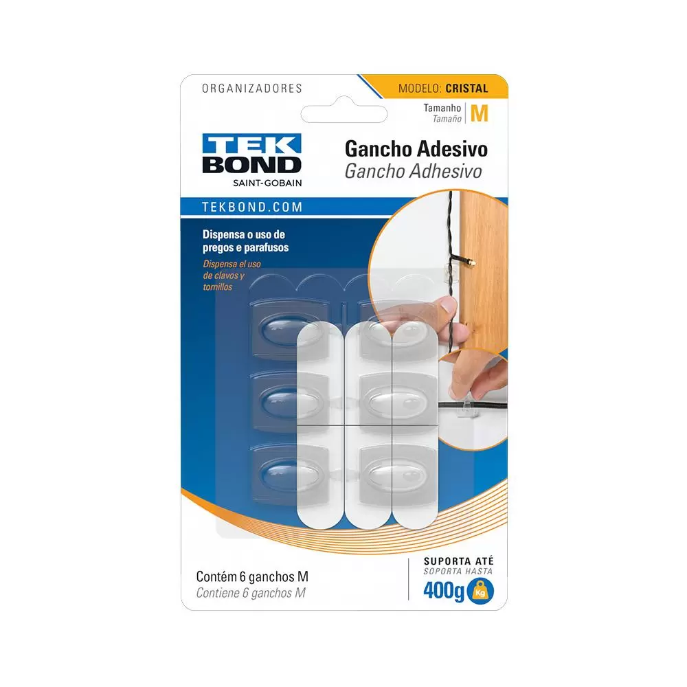 Gancho Adesivo Cristal TekBond - TAM M